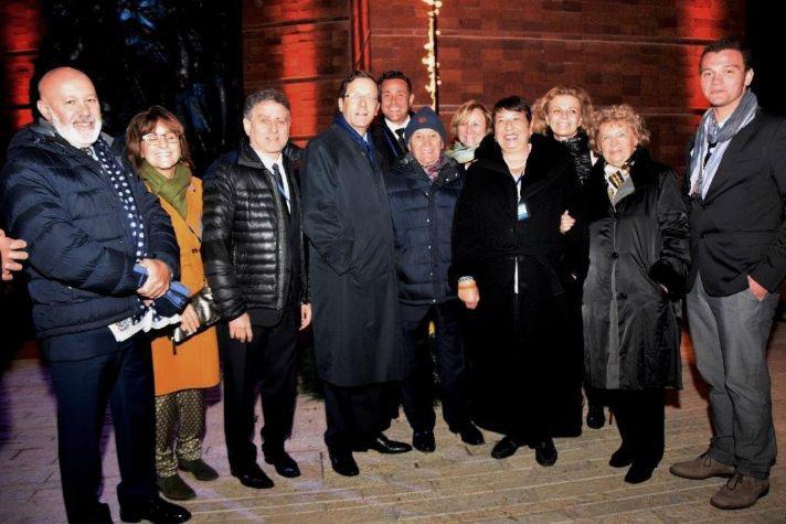 Members of the French Friends of Yad Vashem were joined by Israel's Leader of the Opposition Itzhak Herzog in Warsaw Ghetto Square following the Holocaust Remembrance Day State Opening Ceremony. Left to right : Thierry Librati, Patricia Fazel, Willy Fazel